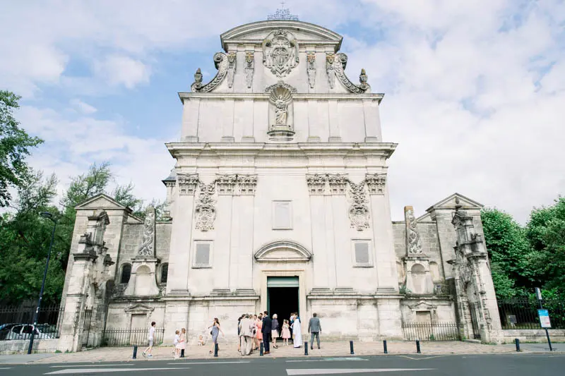 Baroque façade of Saint-Bruno church in Bordeaux on the wedding day