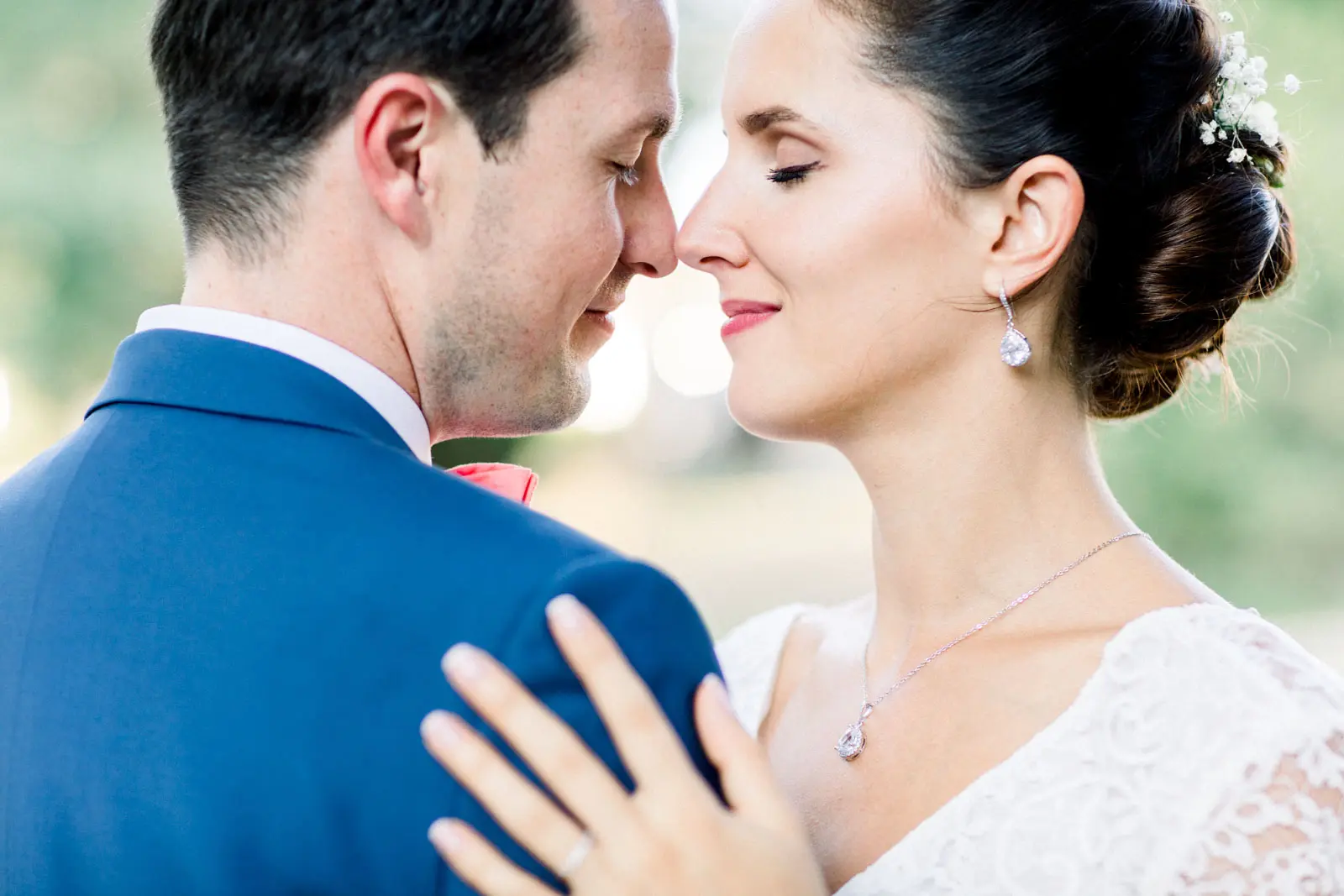 Bride and groom forehead to forehead at their Château Giscours wedding