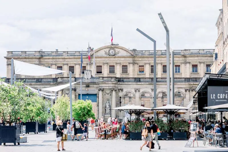 The busy square in front of Bordeaux town hall on the civil wedding day