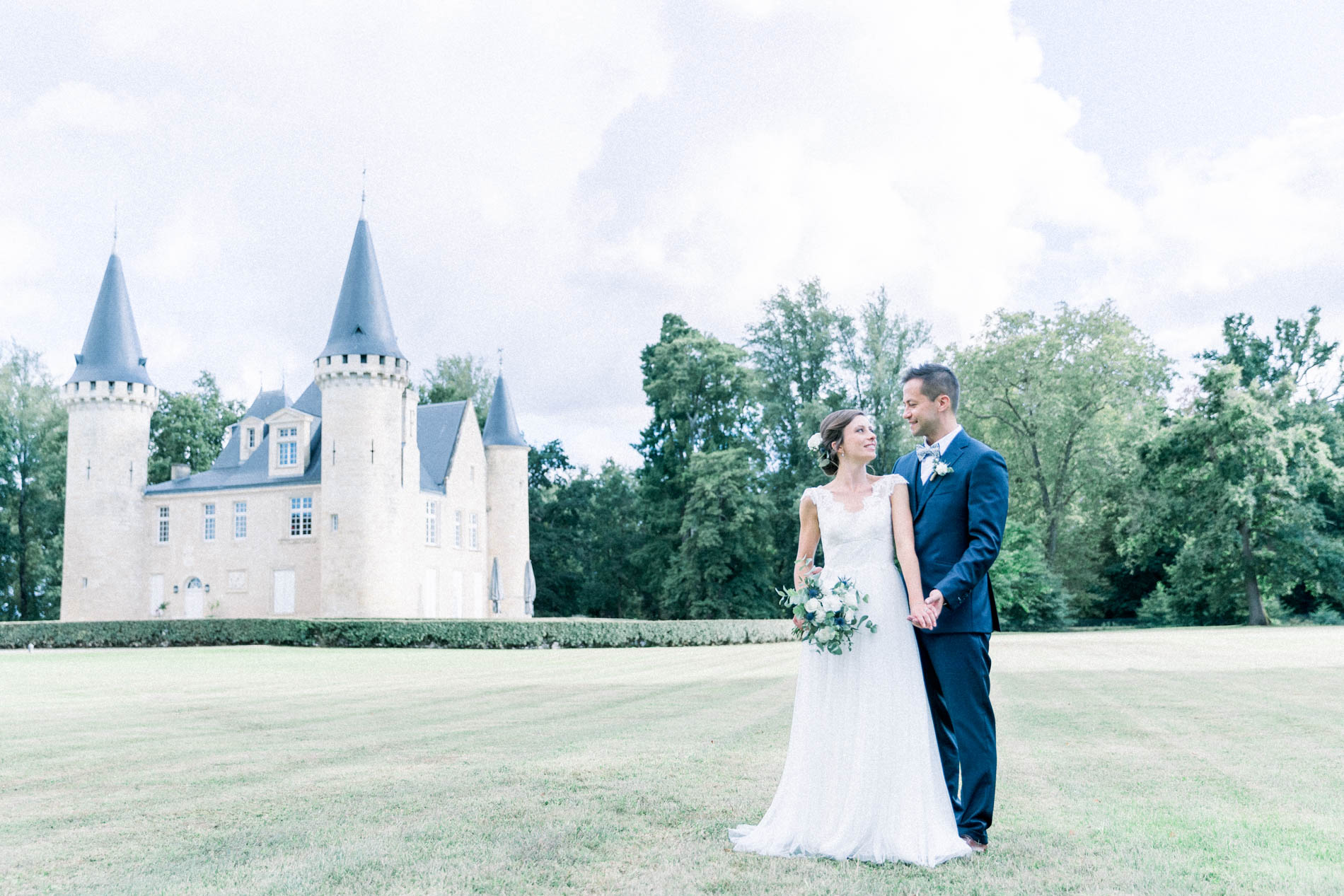 The couple in the grounds of Château d'Agassac in the Haut-Médoc