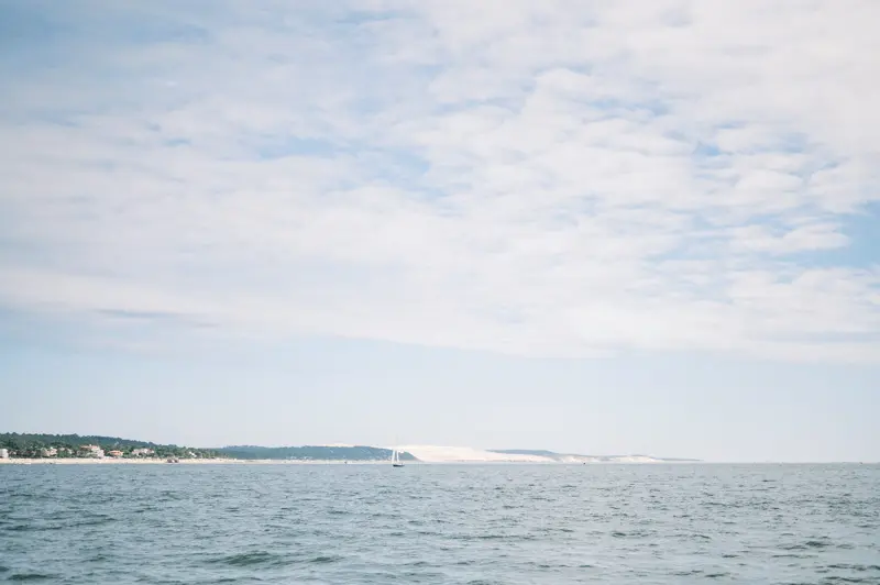 The Dune du Pilat on the horizon, seen from Arcachon Bay