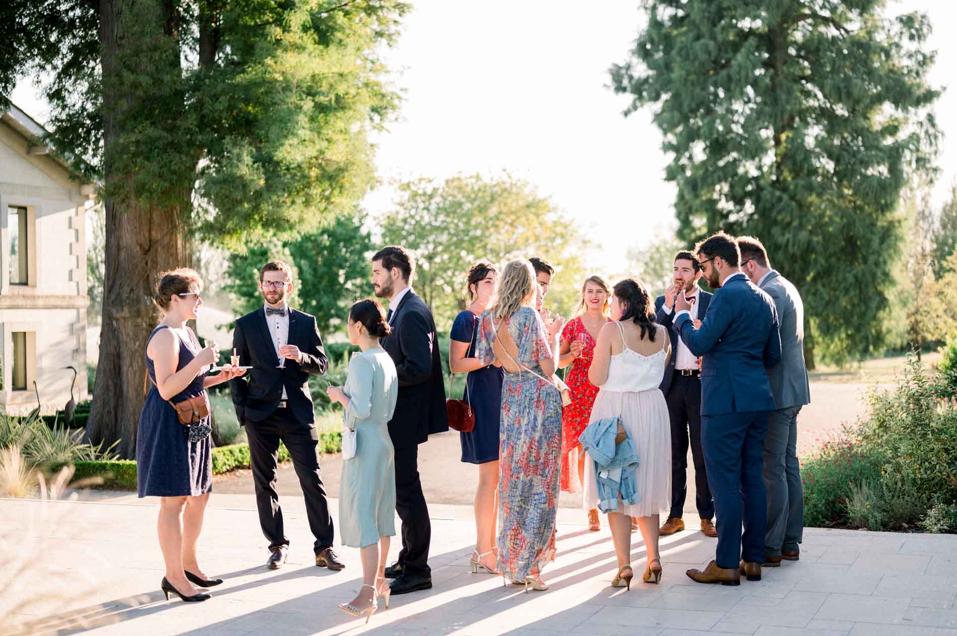 Guests chatting on the terrace during the drinks reception