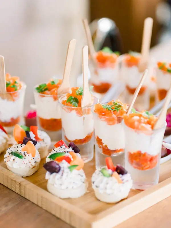 Wedding cocktail verrines and canapés by Deval Traiteur
