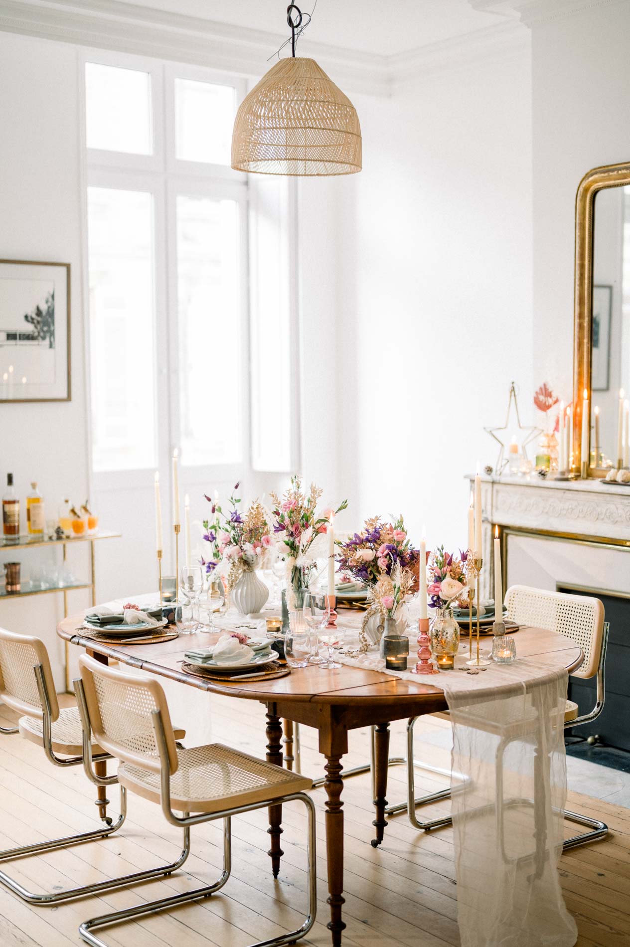 Bright dining room set for Christmas in a Bordeaux apartment
