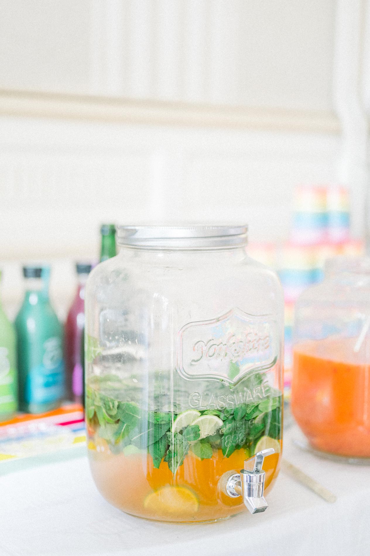Drinks dispenser of mint lemonade on the buffet