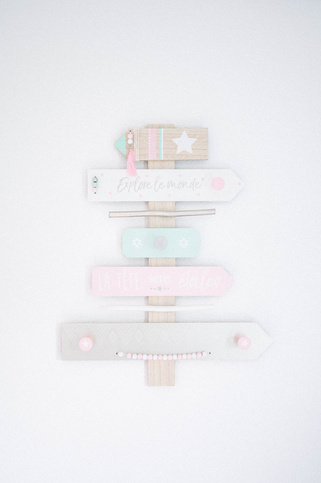 Pastel wooden sign decoration in a child's bedroom