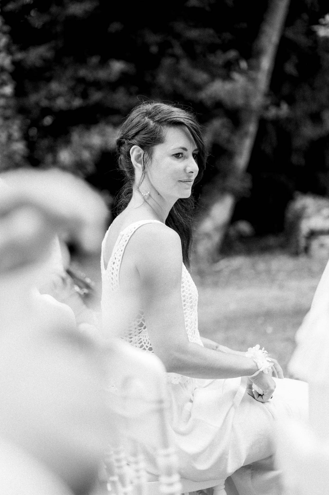 Alexandra Ambert of LovelyDay Event during the outdoor ceremony, black and white