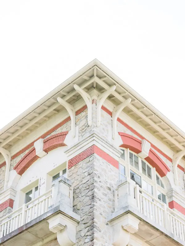 Detail of the carved wooden roof and balconies of Villa la Tosca