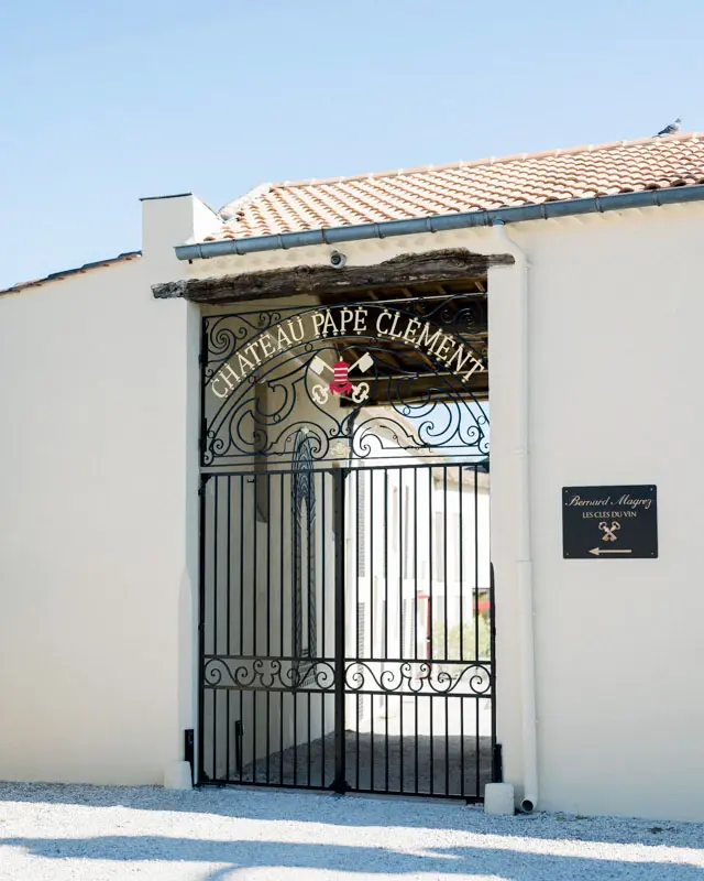 Wrought-iron gate at the entrance to Château Pape Clément in Pessac