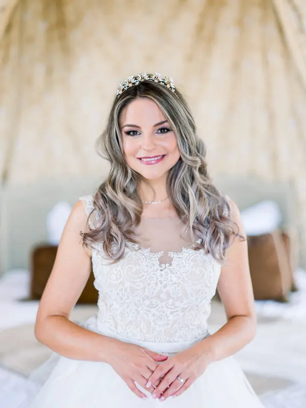 Bride in a tiara, portrait at Château Pape Clément