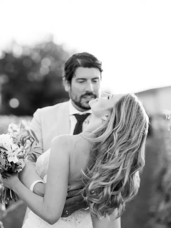 Black and white portrait of the bride and groom, Château Pape Clément