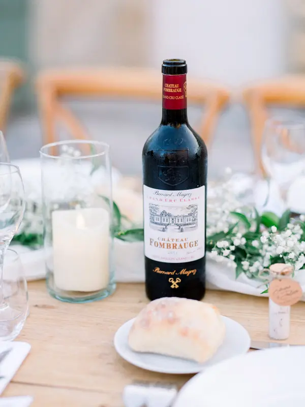 Wine bottle on the wedding table