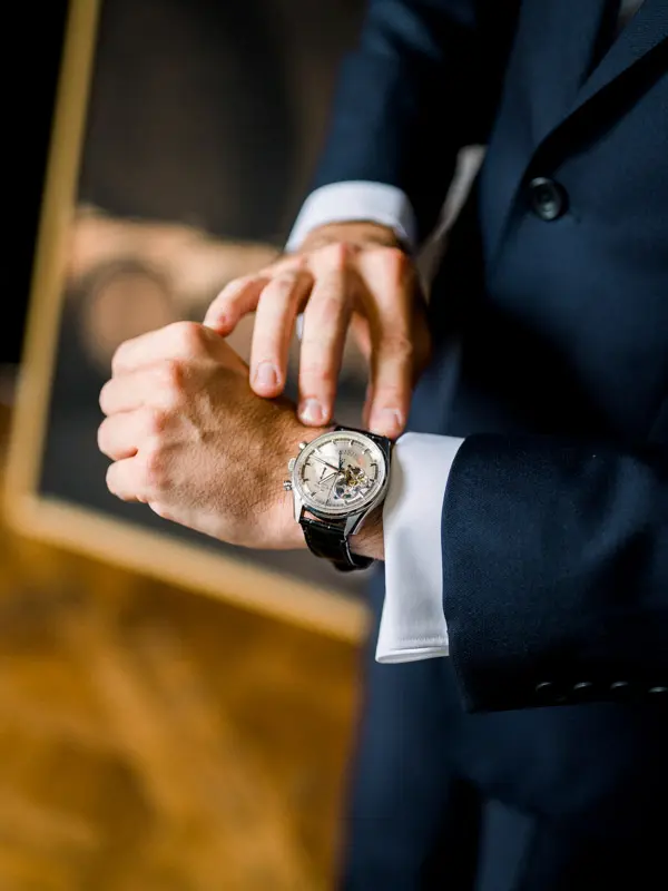 Groom's watch detail, wedding at Château Pape Clément