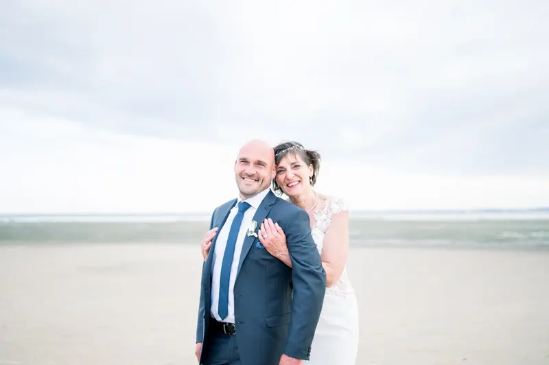 Bride and groom on the beach, Arcachon Bay