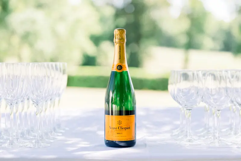 Champagne and glasses for the cocktail hour at Château de Seguin