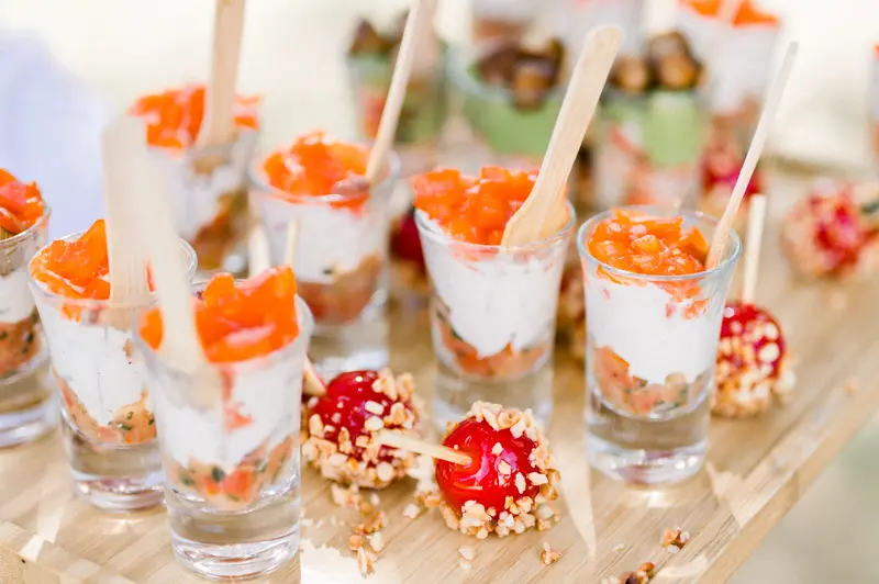 Cocktail hour canapés at a Château de Seguin wedding