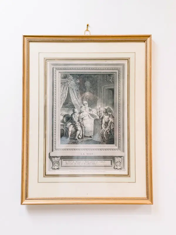 Antique engraving in a gilded frame, Château Gassies interior