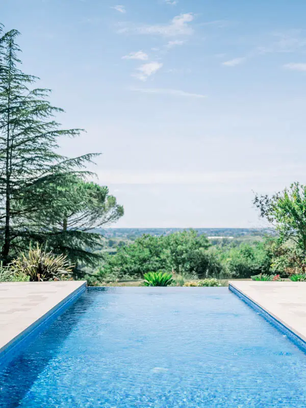 Infinity pool overlooking the valley at Château Gassies
