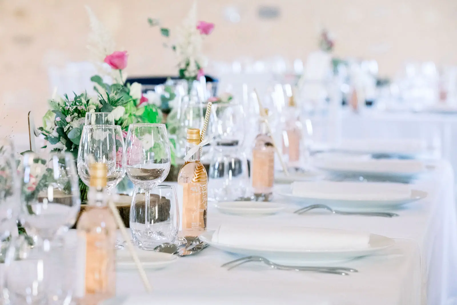Wedding table details and menu, reception at Château de Seguin